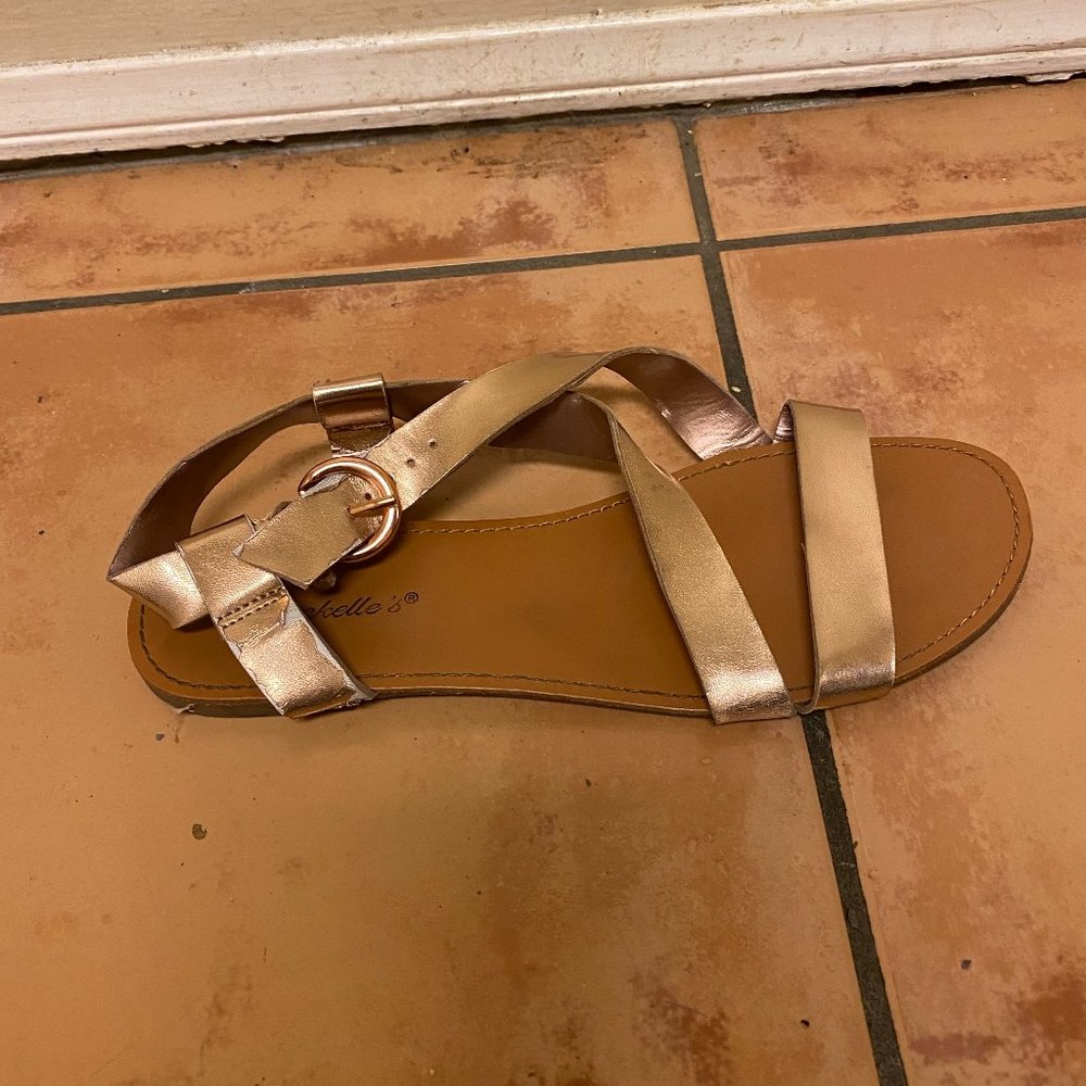 Gold and Tan Strappy Sandal
